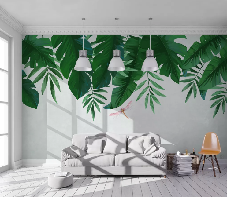 3D Green Leaf Dragonfly WC2622 Wall Murals