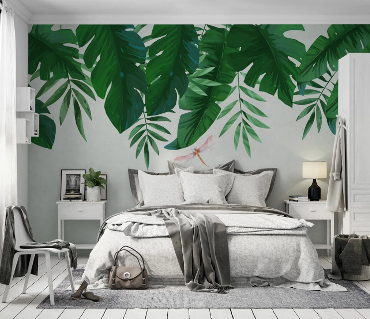 3D Green Leaf Dragonfly WC2622 Wall Murals