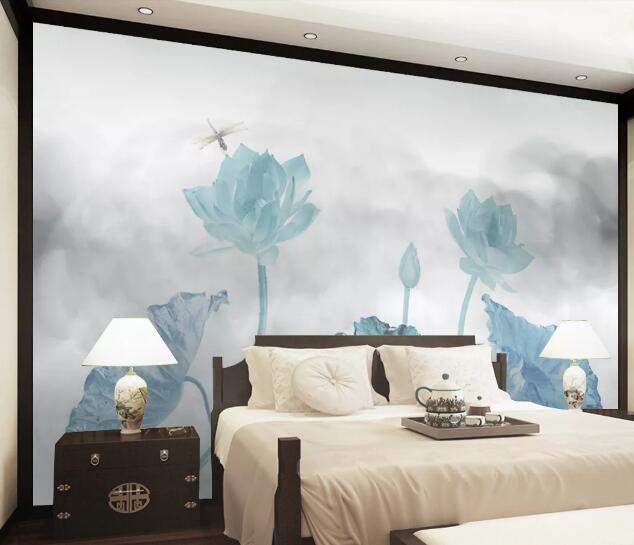 3D Lotus Leaf Dragonfly WC2567 Wall Murals