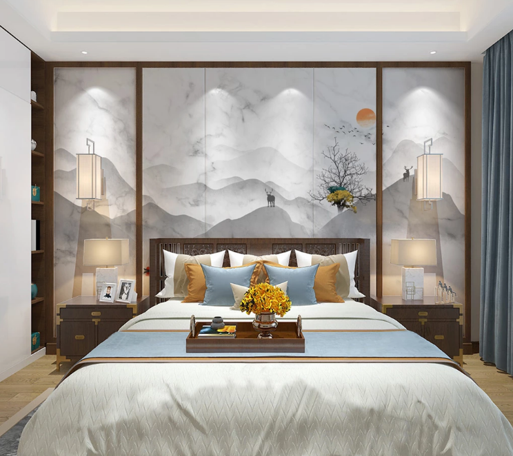 3D Gray Mountain Boat WC2584 Wall Murals