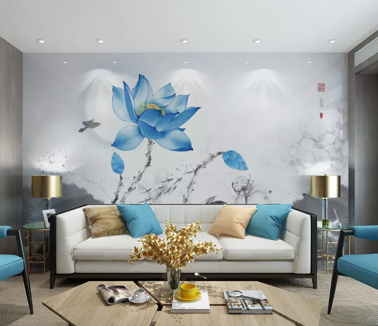 3D Blue Bright Lotus WC2545 Wall Murals