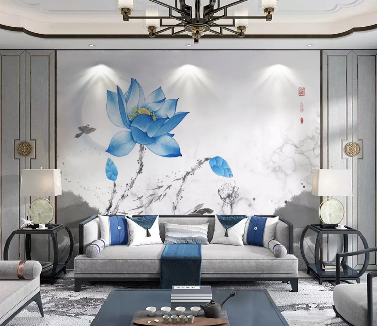 3D Blue Bright Lotus WC2545 Wall Murals