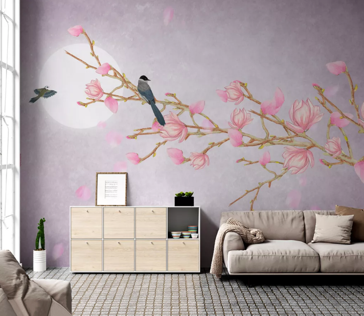 3D Moon Pink Flower WC2476 Wall Murals