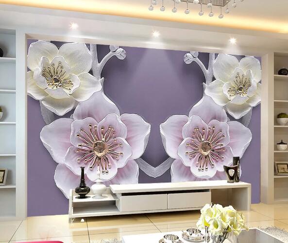 3D Purple Flowers WC1770 Wall Murals