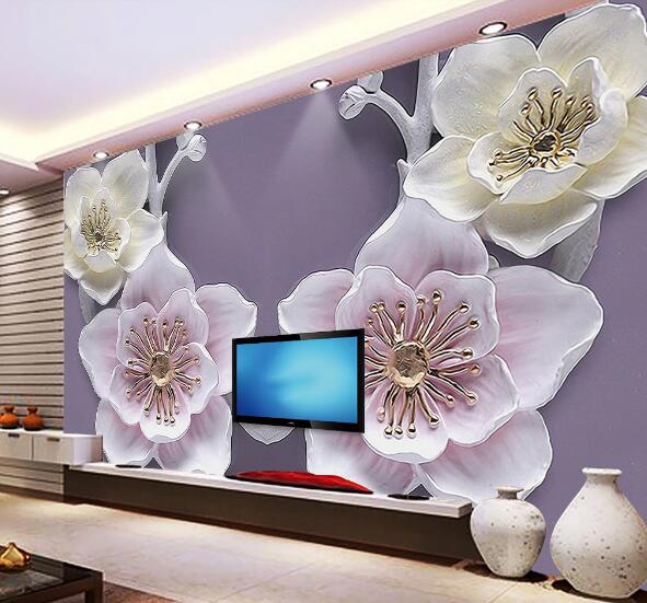 3D Purple Flowers WC1770 Wall Murals