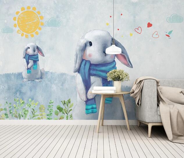 3D Rabbit Scarf WC1039 Wall Murals