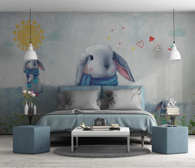 3D Rabbit Scarf WC1039 Wall Murals