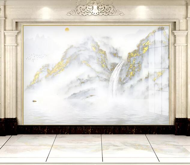 3D White Mountain Waterfall WC2328 Wall Murals