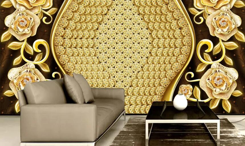 3D Golden Flower WC2229 Wall Murals