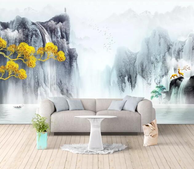 3D Lake Deer Tree WC2171 Wall Murals