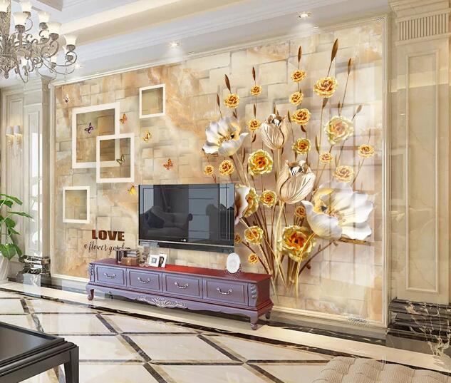 3D Golden Flower WC1559 Wall Murals