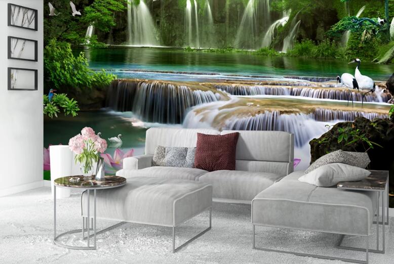 3D Waterfall Lotus WC1516 Wall Murals