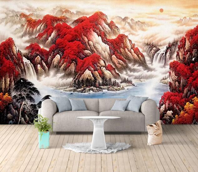 3D Red Mountain WC1484 Wall Murals