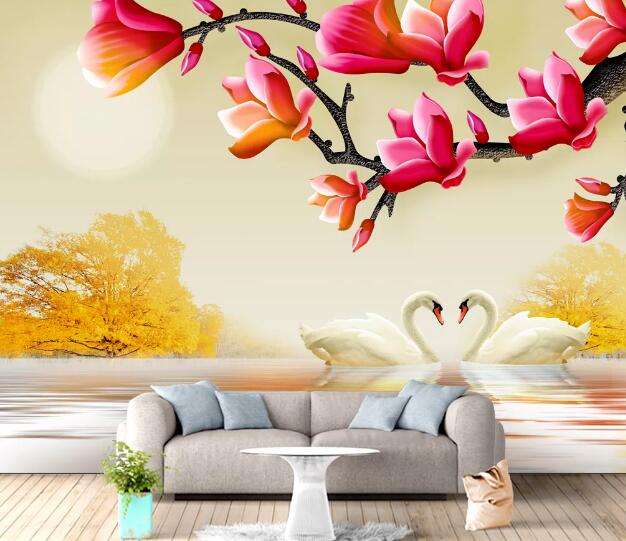 3D Swan Flower WC1445 Wall Murals