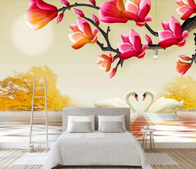 3D Swan Flower WC1445 Wall Murals