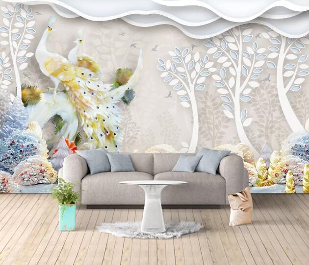 3D White Peacock WC1415 Wall Murals