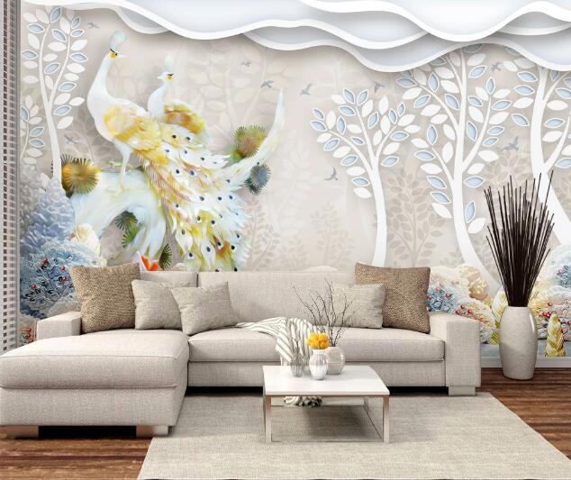 3D White Peacock WC1415 Wall Murals