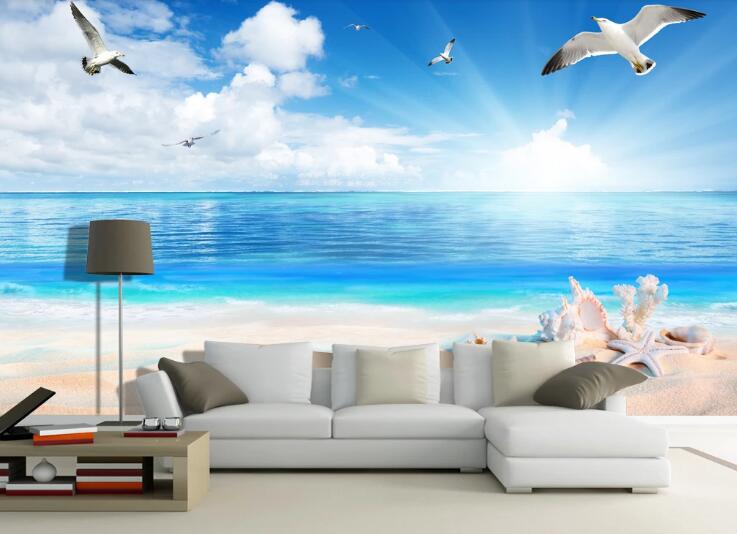 3D Seagull Beach WC275 Wall Murals