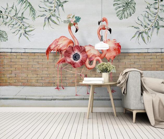 3D Red Flamingo WC1145 Wall Murals