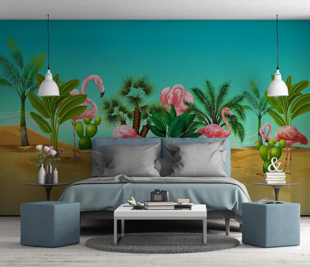 3D Cactus Flamingo WC1057 Wall Murals