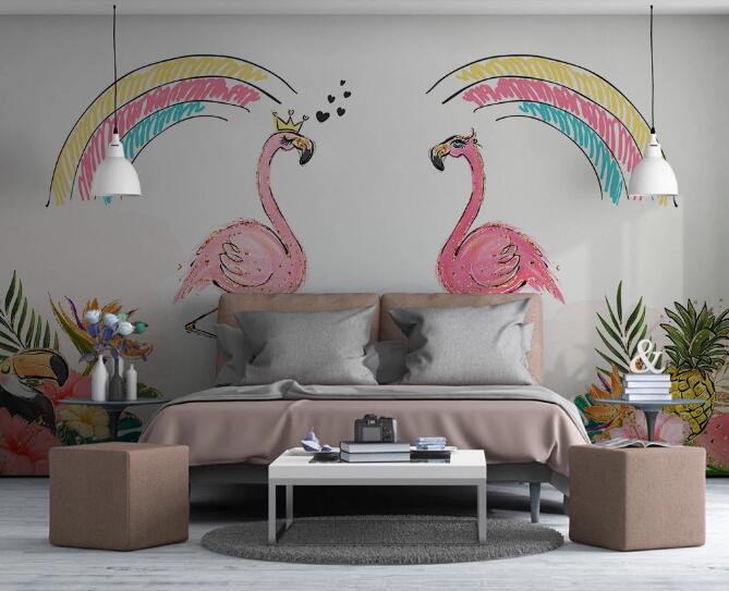 3D Rainbow Flamingo WC1044 Wall Murals