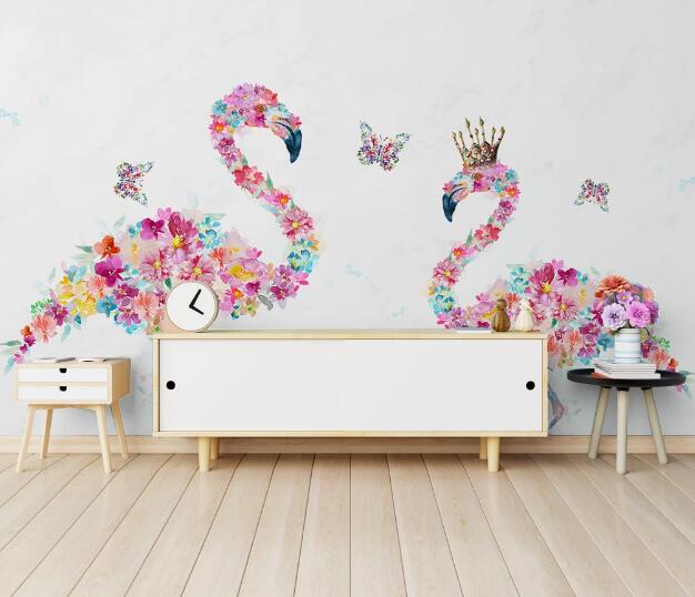 3D Flamingo Flower WC979 Wall Murals