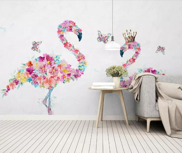 3D Flamingo Flower WC979 Wall Murals