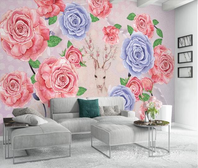 3D Rose Deer WC951 Wall Murals