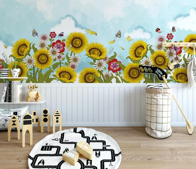 3D Sunflower Butterfly WC939 Wall Murals