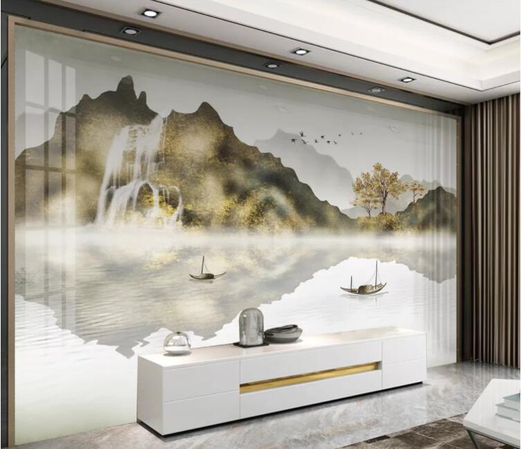 3D Waterfall Boat WC2582 Wall Murals