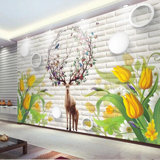 3D Tulip Deer WC243 Wall Murals