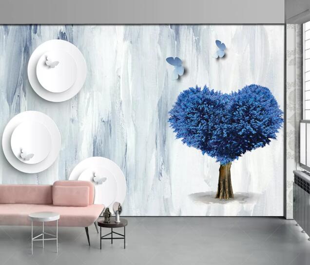 3D Blue Heart Tree WC1104 Wall Murals