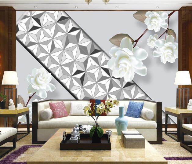 3D White Gardenia WC1068 Wall Murals