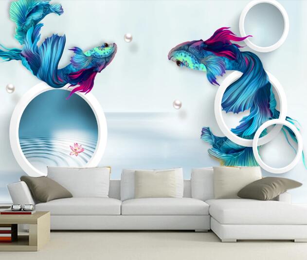 3D Blue Goldfish WC1059 Wall Murals