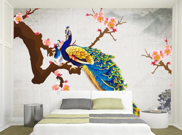 3D Peacock Plum WC331 Wall Murals