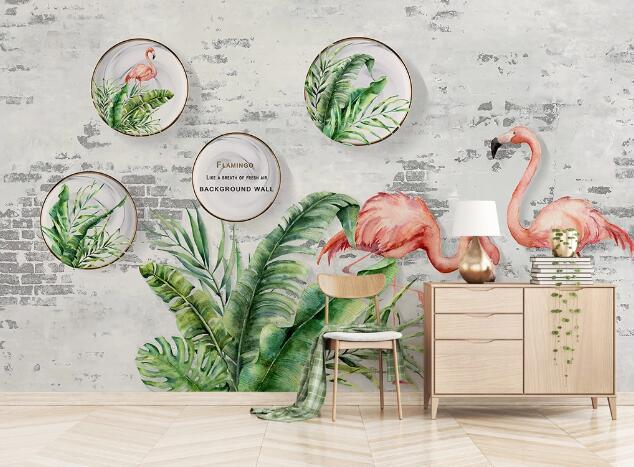 3D Flamingo Plantain WC1206 Wall Murals