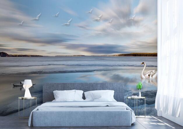 3D Swan Boat WC1175 Wall Murals