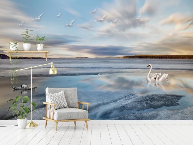 3D Swan Boat WC1175 Wall Murals