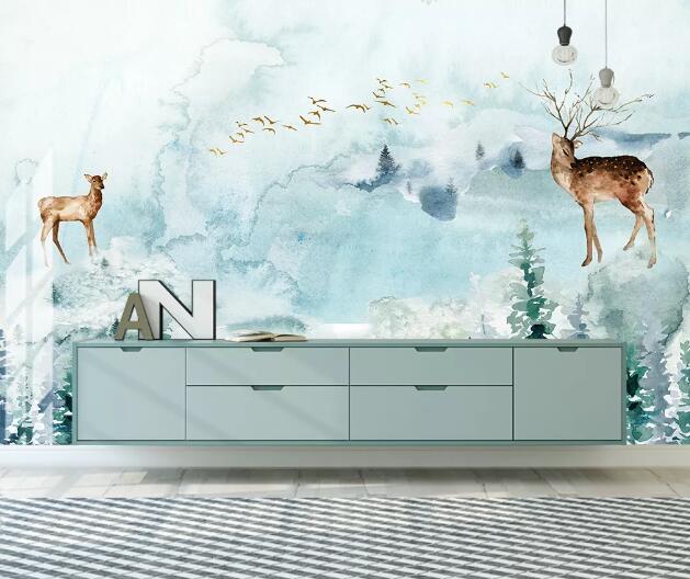 3D Wood Reindeer WC1177 Wall Murals