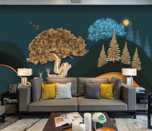 3D Lush Tree Fawn WC1917 Wall Murals