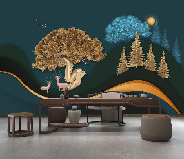 3D Lush Tree Fawn WC1917 Wall Murals