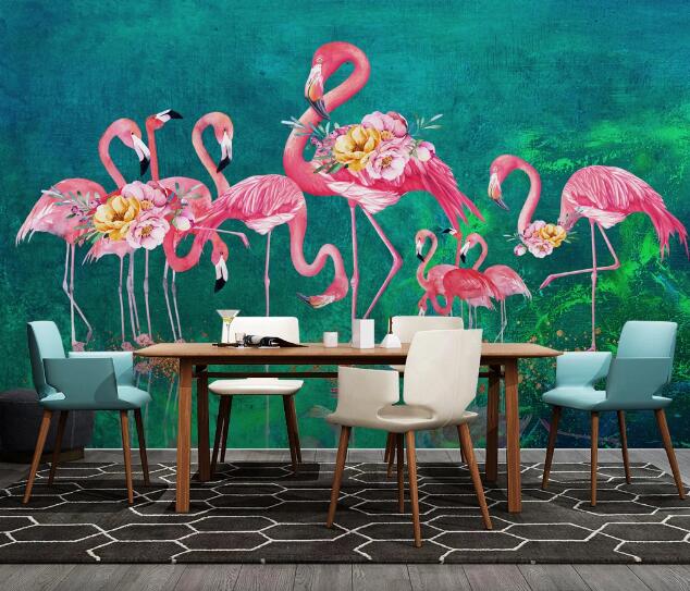 3D Flower Flamingo WC1198 Wall Murals