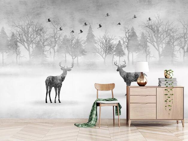 3D Forest Black Deer WC813 Wall Murals