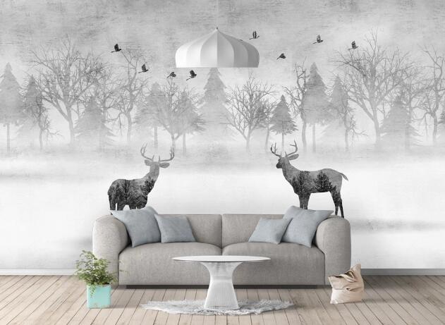 3D Forest Black Deer WC813 Wall Murals