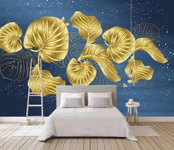 3D Golden Leaves WC2314 Wall Murals