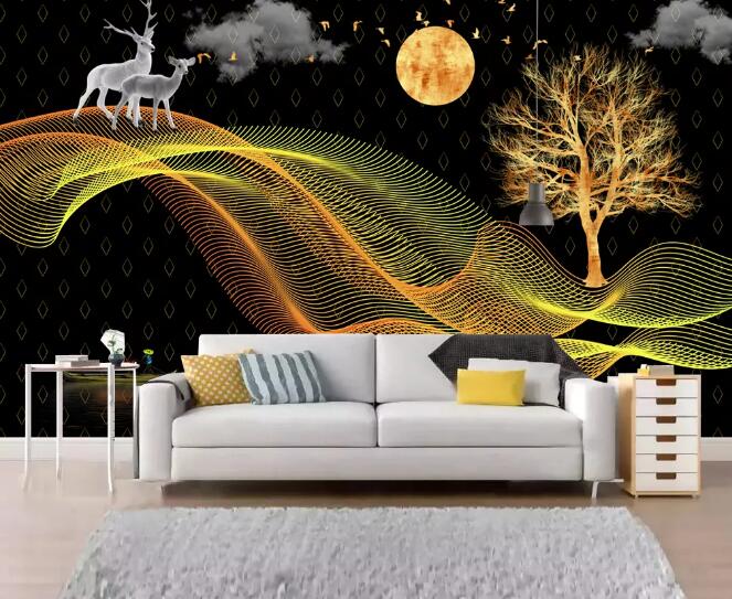 3D Moon White Deer WC2310 Wall Murals