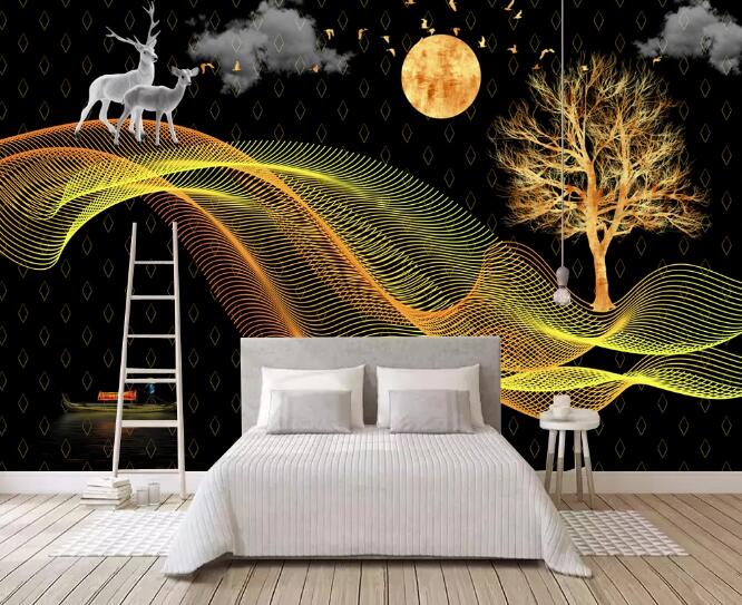 3D Moon White Deer WC2310 Wall Murals