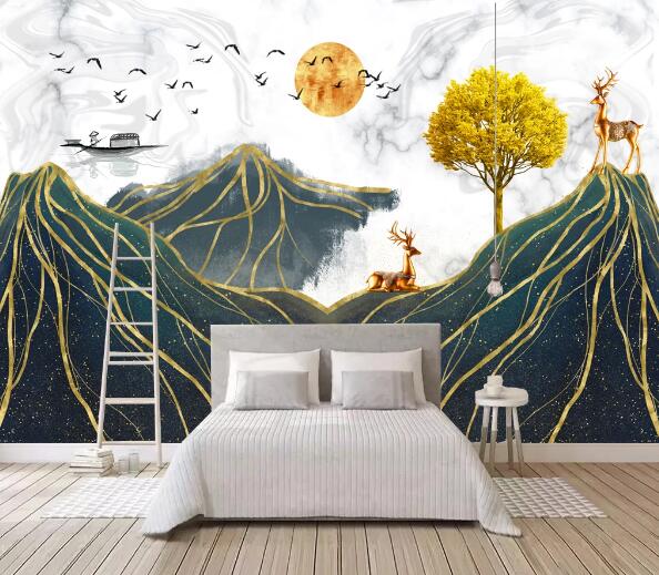 3D Tree Fawn Boat WC2275 Wall Murals