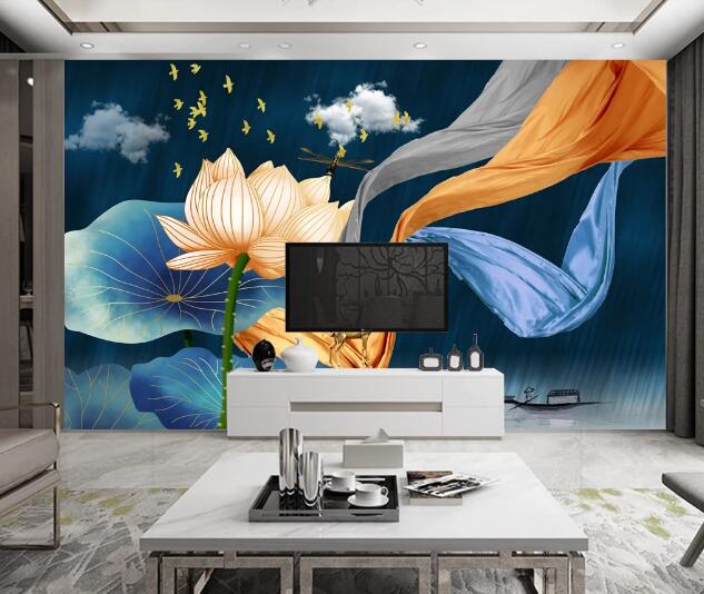 3D Lotus Boat WC2259 Wall Murals