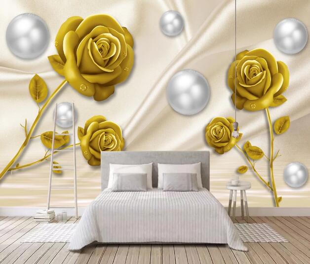 3D Golden Rose WC2165 Wall Murals